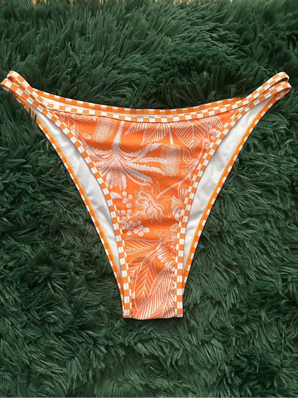 H&M Orange and White Floral Check-Trim Bikini Bottom
